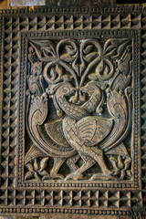 Famous ancient wood carvings at Embekke Temple near Kandy SriLanka