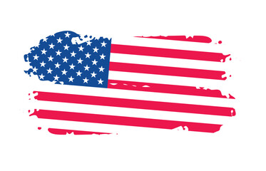 United States of America flag with watercolor paint brush strokes texture or grunge texture design. Grunge US Flag brush stroke effect. USA flag brush paint use to 4 of July American President Day.