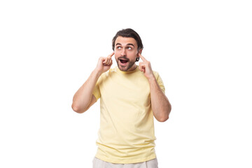 Fototapeta premium young successful leader european man with beard and mustache thinks over development