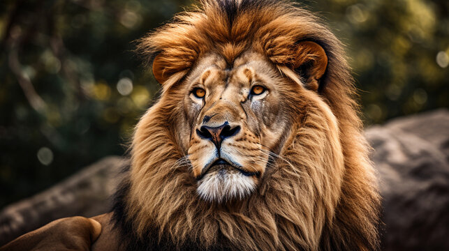Majestic lion sitting in wild, AI Generated