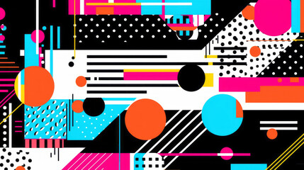 Obraz premium Abstract background with geometric shapes, lines, circles, dots. Memphis style. Swiss aesthetic