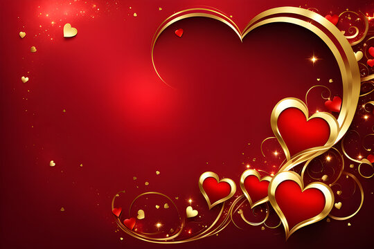 Golden-red abstract background with hearts of different sizes and shades. Romantic Valentine's Day banner with custom text area and visually appealing composition. photo of the Playground AI platform.