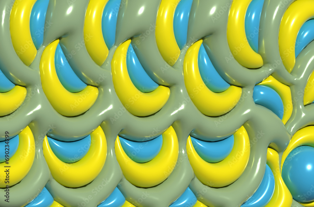 Poster background with circles, inflated shapes. 3d rendering illustration