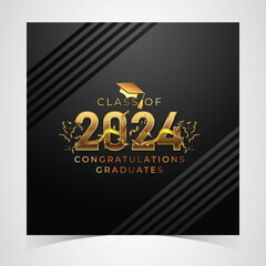 Class of 2024 Congratulations Graduates. Academic Cap and Diploma Graduation Ceremony. Vector Template for Senior Class of University, Year 2024 Banner, Party, High School or College Graduate