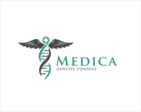 dna caduceus logo designs for medical and health service logo