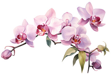 Naklejka na ściany i meble a branch of orchid flowers, hand-painted style, isolated background, transparent