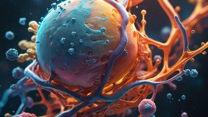 balayage électronique des cellules humaines - une perspective fascinante sur la variété de formes sphériques et de couleurs dans la structure cellulaire.