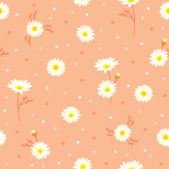 peach fuzz ditsy daisy seamless pattern. floral print polka dots background. good for fabric, fashion design, summer spring dress, pajama, textile, wallpaper, backdrop.