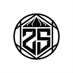 ZS Letter Logo monogram hexagon slice crown sharp shield shape isolated circle abstract style design