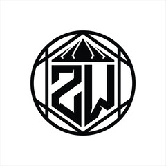 ZW Letter Logo monogram hexagon slice crown sharp shield shape isolated circle abstract style design