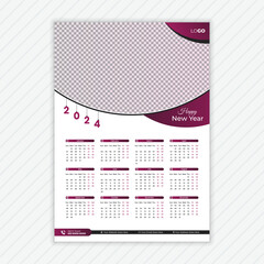 Wall calendar design 2024. Print Ready One Page wall calendar template design for 2024
