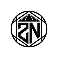 ZN Letter Logo monogram hexagon slice crown sharp shield shape isolated circle abstract style design