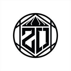 ZO Letter Logo monogram hexagon slice crown sharp shield shape isolated circle abstract style design