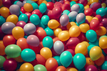 Multicolored balloons background. Full frame. AI generated
