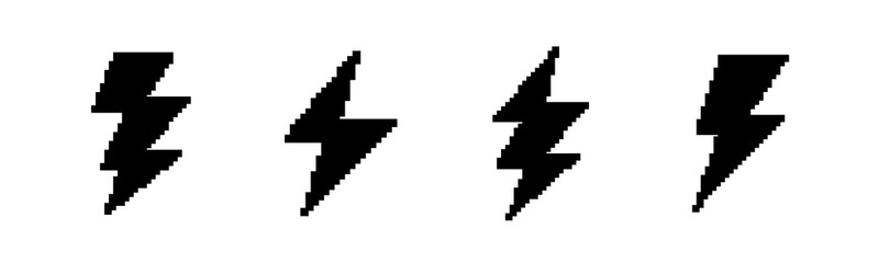 8 bit lightning bolt retro black silhouette icon. 8 bit battery charge symbol vector