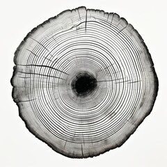 A graphic print of uneven black tree rings, wavy space between some rings isolated on white background. Wood rings - obrazy, fototapety, plakaty