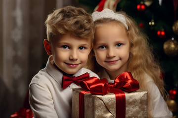 Fototapeta na wymiar Ai generated picture image of cheerful children enjoying christmas time miracle fairytale