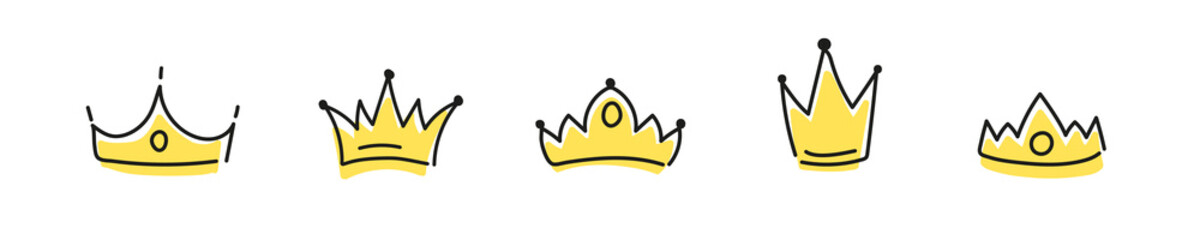 Hand drawn king crown. Line Doodle vector crown - obrazy, fototapety, plakaty
