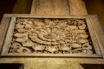 Famous ancient wood carvings at Embekke Temple near Kandy SriLanka