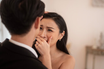 Bride's tears of happiness during wedding ceremony, Love ,Romantic and wedding proposal concept.