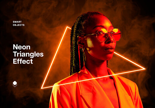 Orange Neon Triangles Effect Mockup With Generative AI Preview