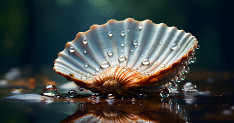 a shell with a lot of water droplets on the surface