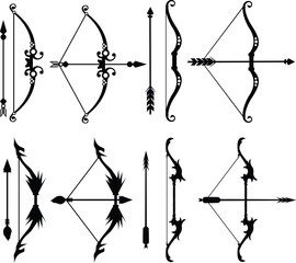 Bows and arrows silhouettes - obrazy, fototapety, plakaty
