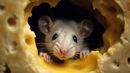 mouse peeping out of the cheese hole, 16:9