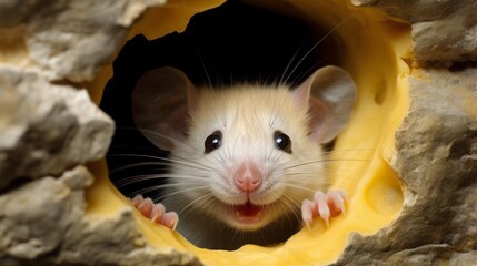 mouse peeping out of the cheese hole, 16:9