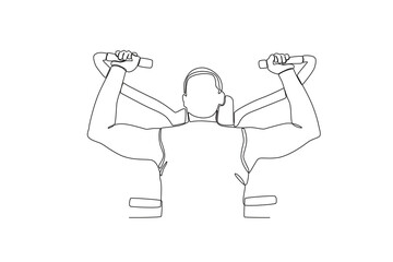 Single continuous line drawing of A man doing fitness using a chest press machine. Fitness stretching concept. Trendy one line draw design vector illustration
