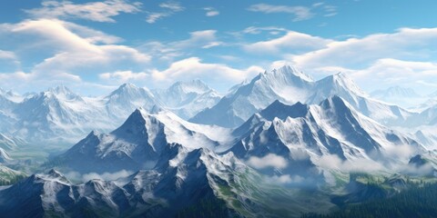 Fototapeta na wymiar Mountain Majesty - Journey to Towering Peaks and Rolling Valleys - Virtual Alpine Serenity