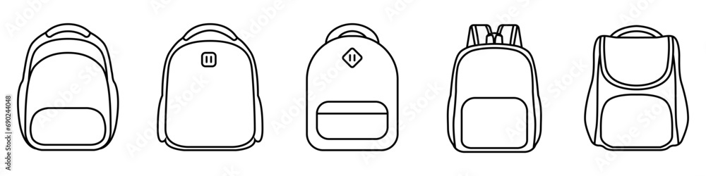Aufkleber satchels vector icons set. linear backpacks set. vector set of bags for things symbol. garment bag v