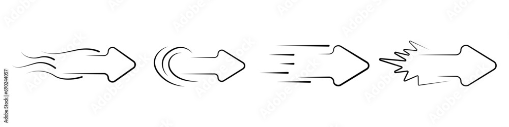 Poster black arrows vector set. flight of arrows vector. a set of linear arrows pointing to the right. dire