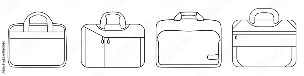 Poster laptop bag vector set of linear icons. outline of a satchel for a computer vector. a simple icon of 