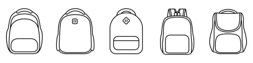 Foto op Plexiglas Satchels vector icons set. Linear backpacks set. Vector set of bags for things symbol. Garment bag vector icon set. Outline backpack vector. © Andrii