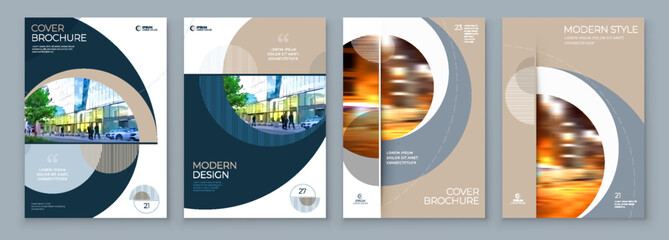 Brochure Template Layout Design Set Corporate Business Annual Report Catalog Magazine Flyer Mockup Creative Modern Bright Concept Circle Round Beige Luxury Shape