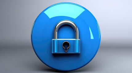 Glossy blue padlock icon on a matching background.