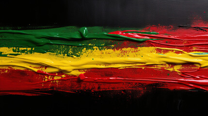 Abstract brush strokes black, red, yellow, green colored stripes. Black History Month color background with copy space