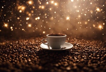 cup of coffee beans bokeh background