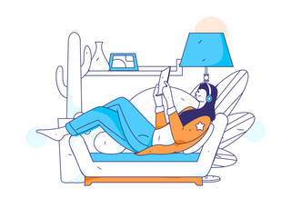 Obraz premium Home indoor character scene flat vector concept operation hand drawn illustration 