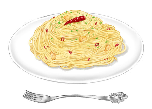 Pasta (peperoncino) painted with digital watercolor