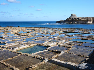 view of the coast of the sea, place where salt is obtained