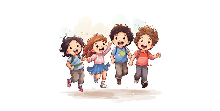 A Group of Children Celebrating vector illustration, children playing with balloons