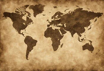Fototapeta premium old world map on old paper, grunge texture