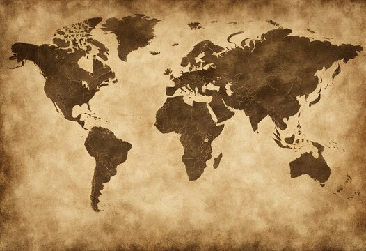 Fototapeta old world map on old paper, grunge texture