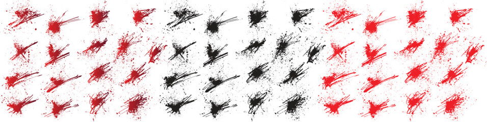 Various black and red grunge abstract splatters paint blood set