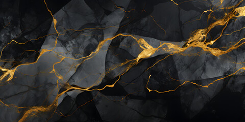 Black marble texture with white and gold lines