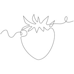 Continuous one line drawing of strawberry in silhouette on a white background