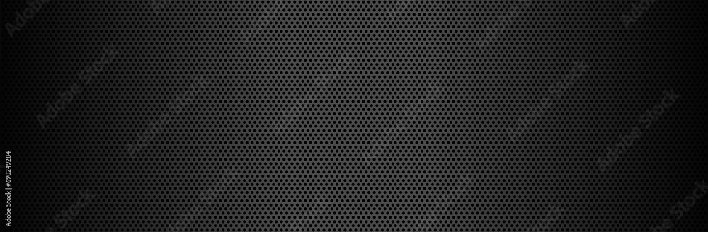 Poster dark chrome metal mesh holes with gradient background. geometric minimalistic and dark carbon stripe