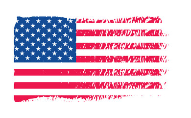 United States of America flag with watercolor paint brush strokes dirty texture or grunge texture design. Grunge US Flag brush stroke effect. USA flag brush paint use to 4 July American President Day.